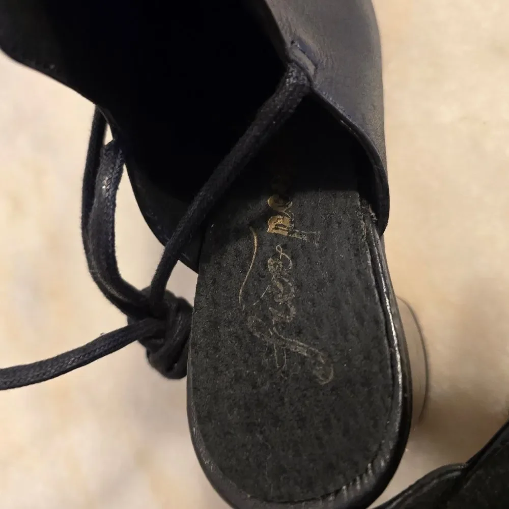 Free People Ankle Wrap Heeled Mules In Black Leather 6.5